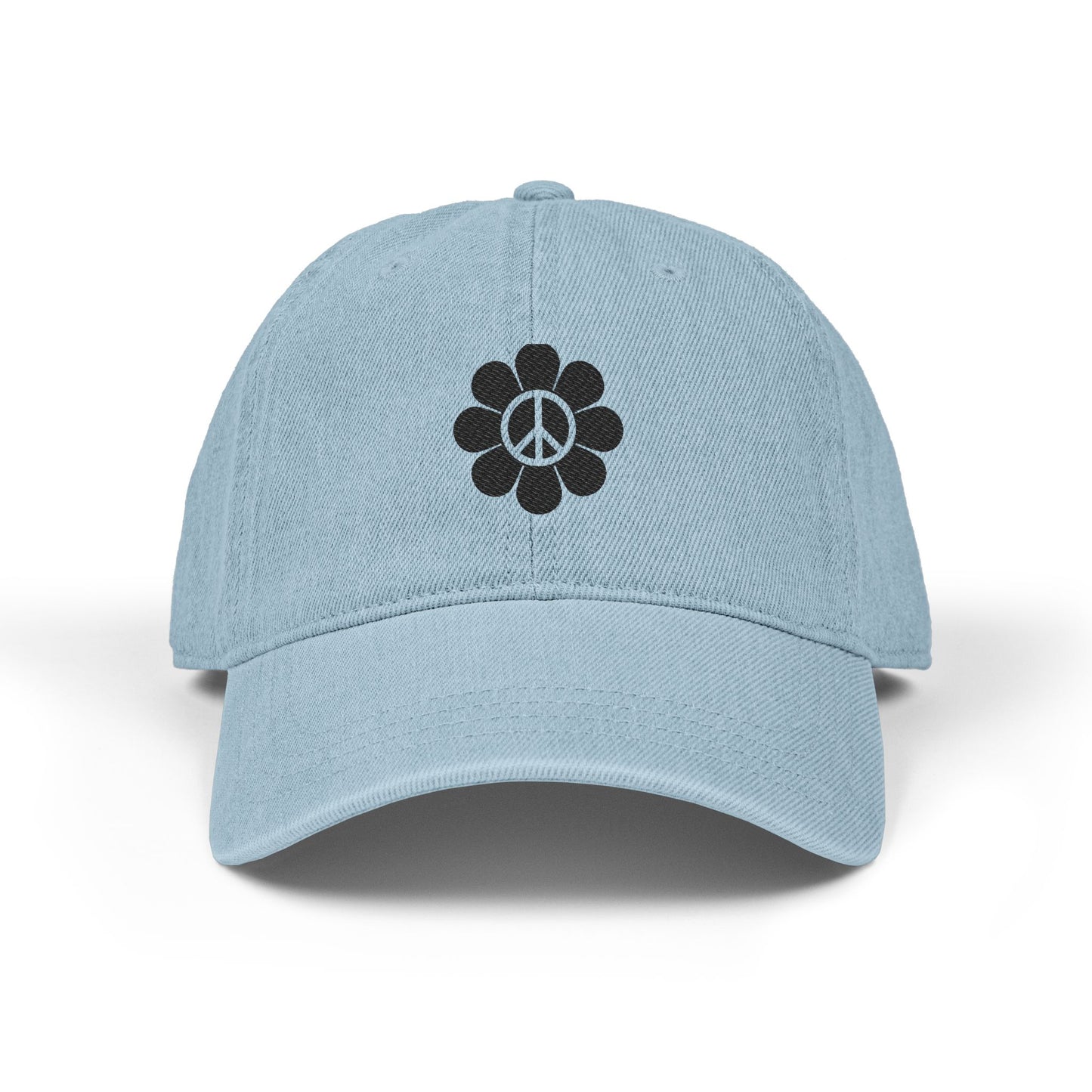 Peace Flower Embroidered Denim Hat