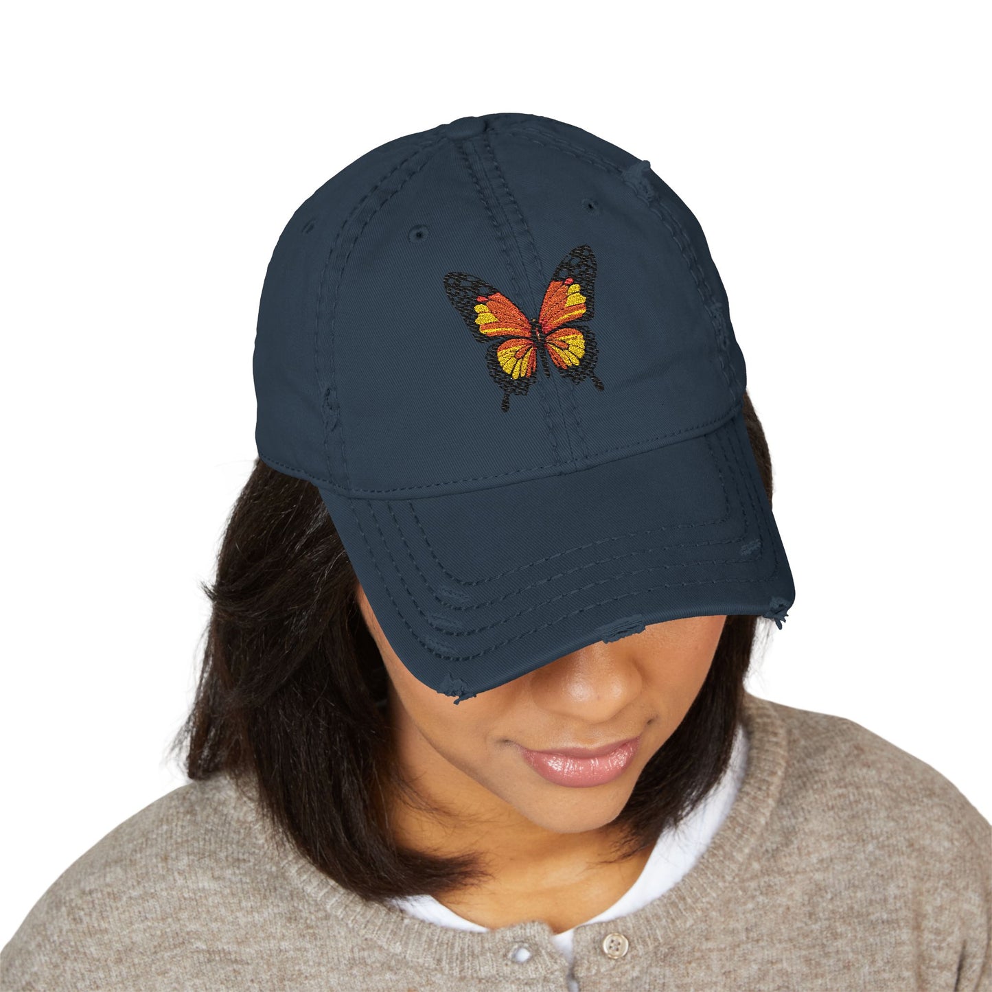 Distressed Butterfly  Hat Embroidered