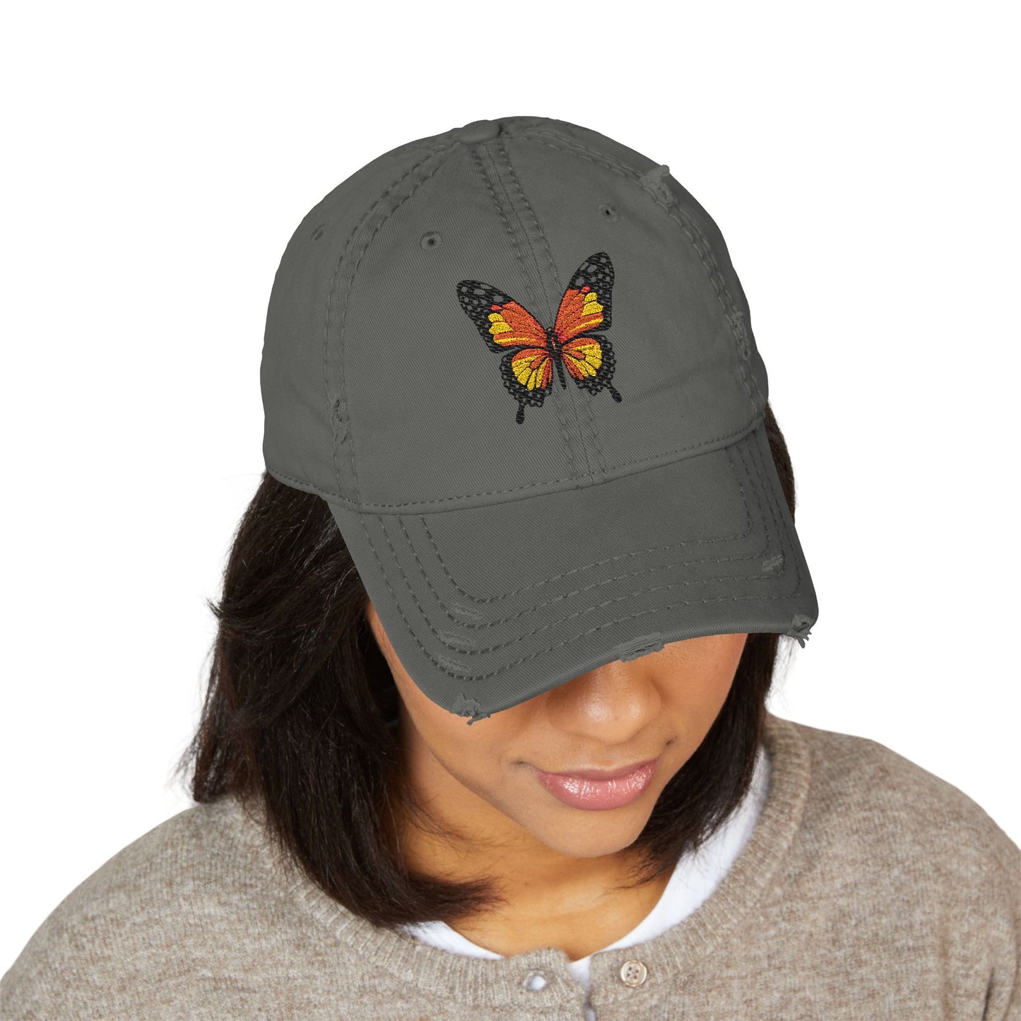 Distressed Butterfly  Hat Embroidered