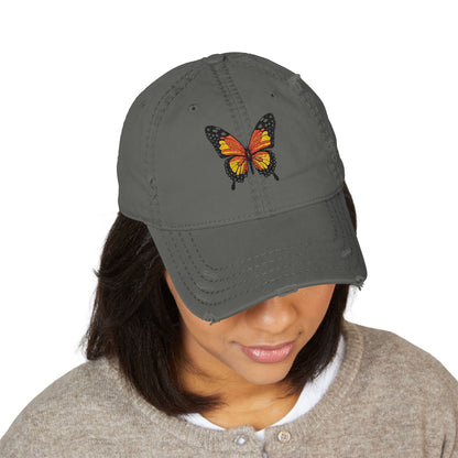 Distressed Butterfly  Hat Embroidered