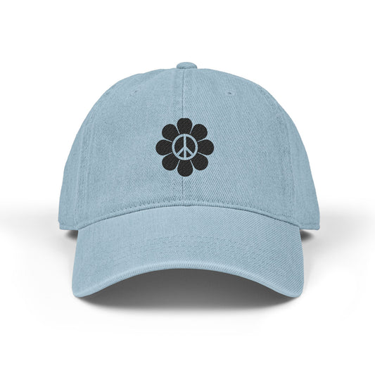 Peace Flower Embroidered Denim Hat
