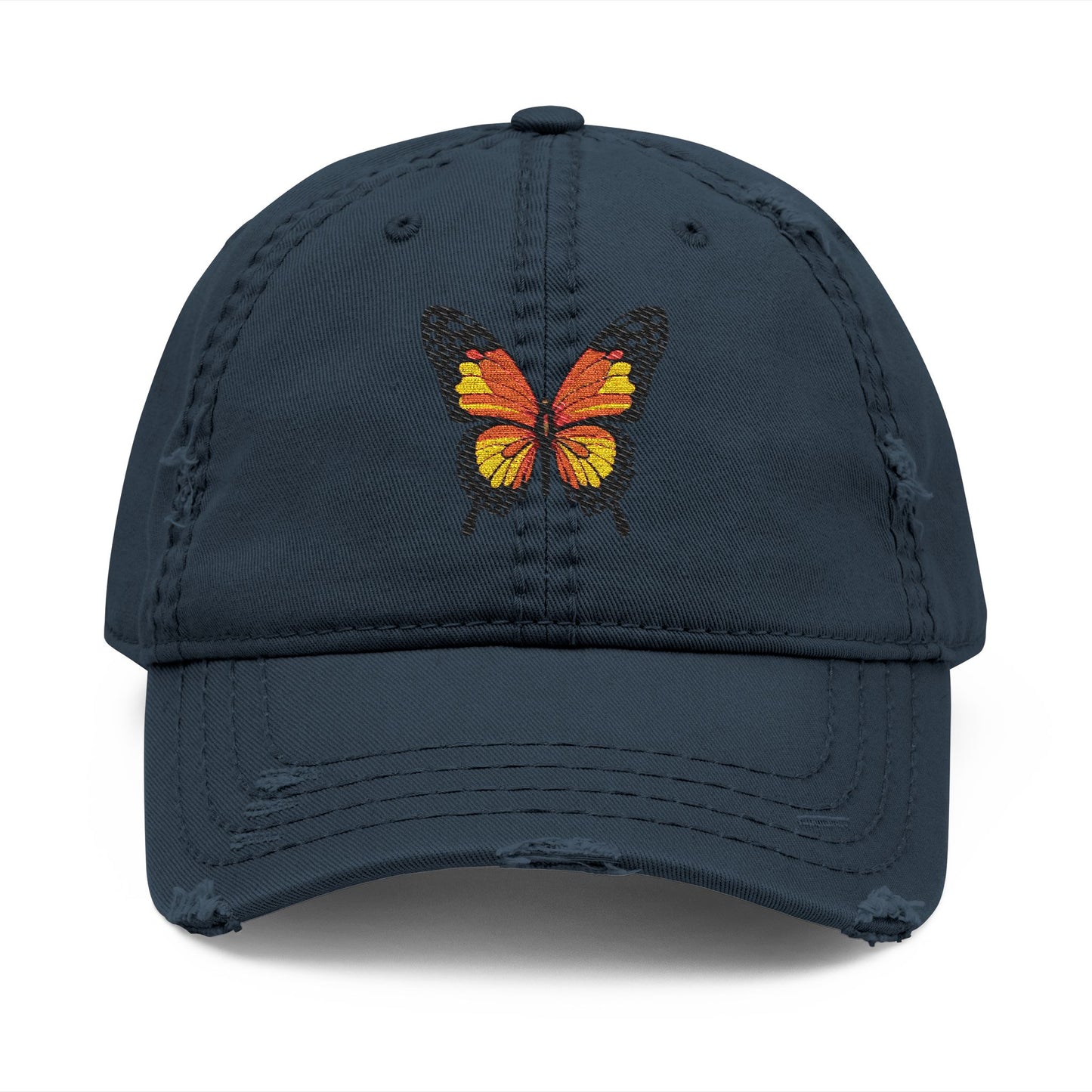 Distressed Butterfly  Hat Embroidered