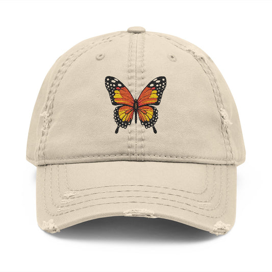 Distressed Butterfly  Hat Embroidered